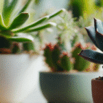 Ce que révèle vraiment la plante grasse d’intérieur pour un décor naturel Trois succulentes en pot près d'une fenêtre : une échévéria bleutée au premier plan, un cactus et une rosette verte derrière.